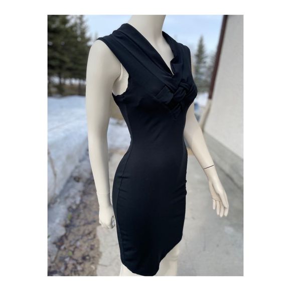 90s Lagenes Black Bodycon Wiggle Dress Sz 14 Crisscross Sleeveless Party Bandage - Picture 8 of 12